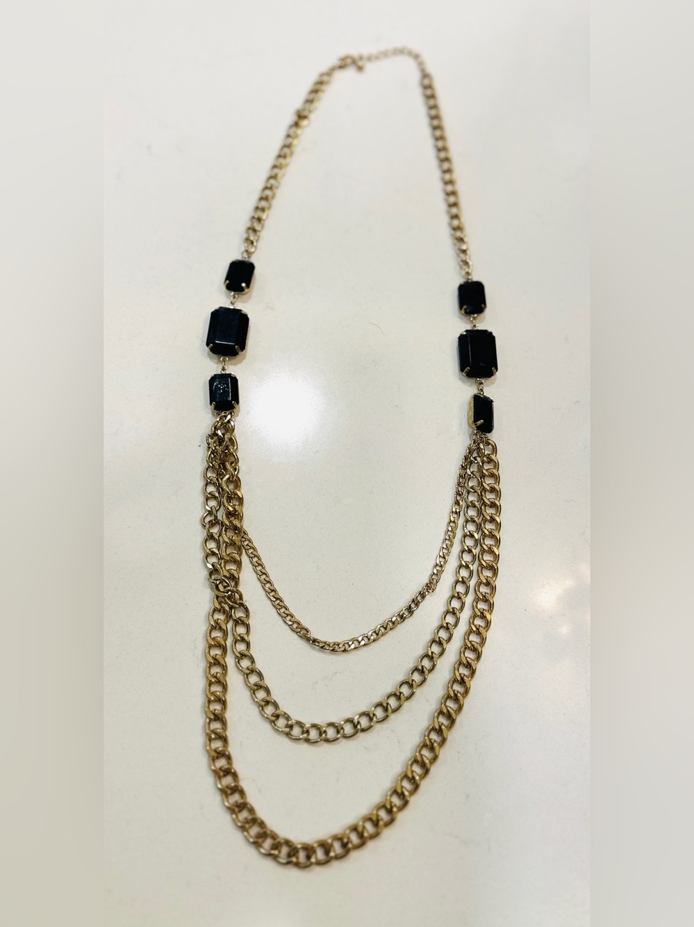 Black Gold Multi Strand Chain Statement Necklace Layered Chunky Bib